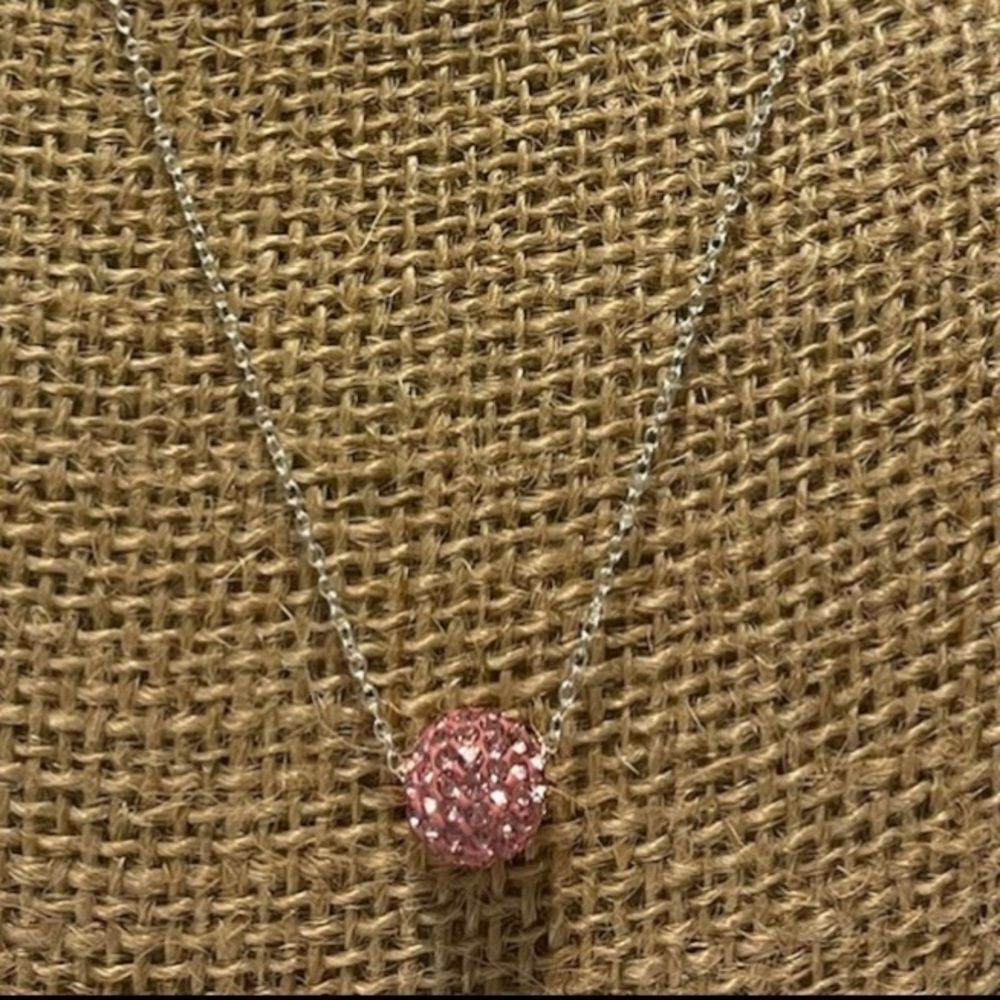 18” sterling silver 925 dainty necklace pink bead